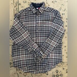 Tommy Hilfiger black and tan multi colored checkered shirt